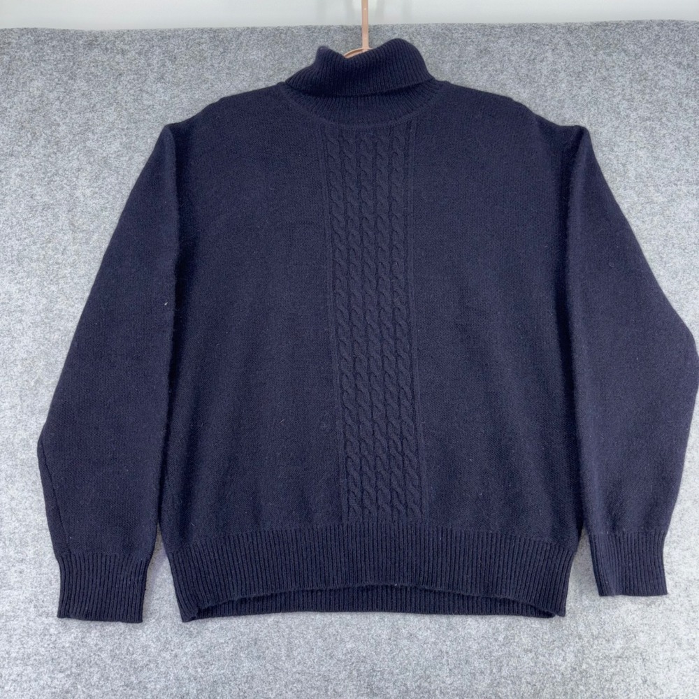 Vintage SK & Company Navy Blue Lambswool Angora Cable Knit Turtleneck Sweater L